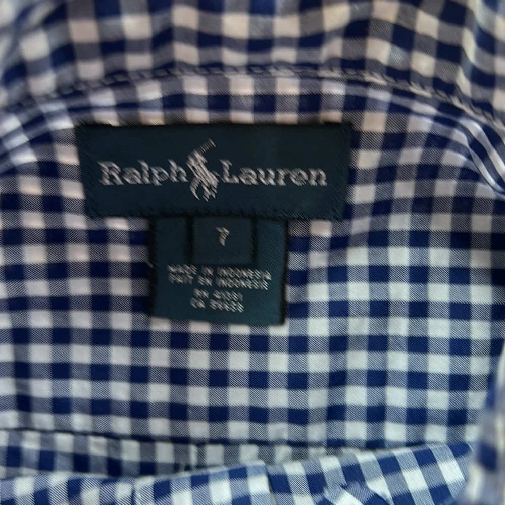 Ralph Lauren boys long sleeved button down shirt blue/white gingham L (14-16)